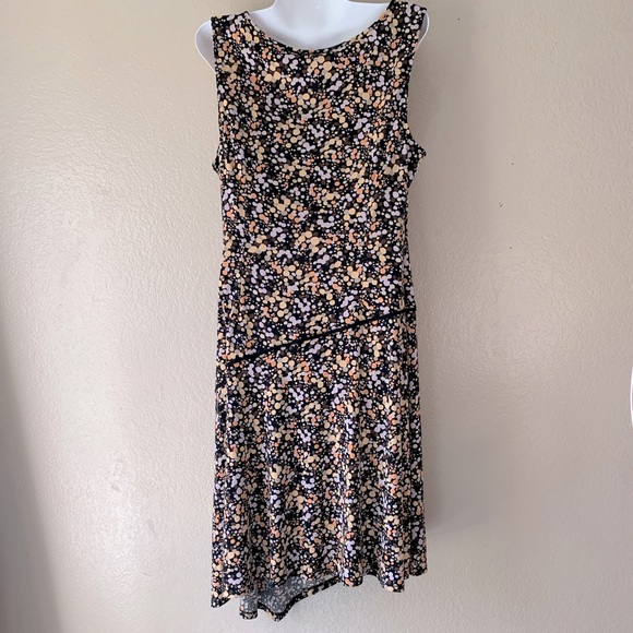 Max & Cleo Floral Artsy Fairy Asymmetrical Hem Drop Waist Midi Dress Size L - Picture 3 of 8